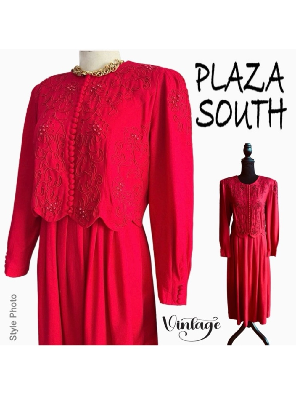 Plaza South Vintage Special Occasion Formal Red Midi Dress (10)